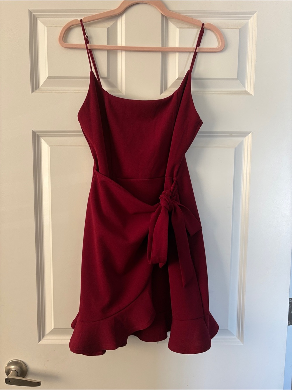 Lucy in the Sky Wine Red Tie-Detail Spaghetti Strap Mini Dress